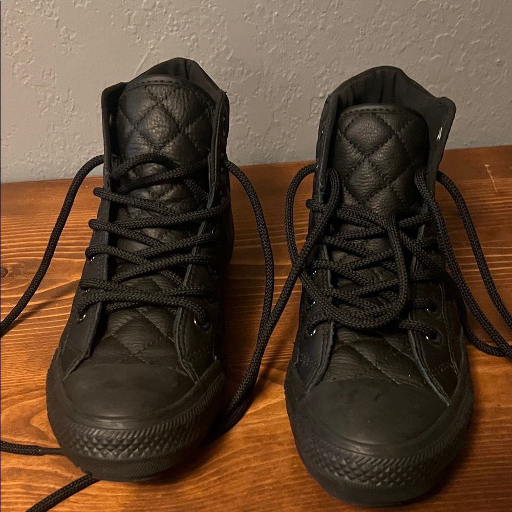 Sleek Black leather Quilted converse all stars High-Top Sneakers